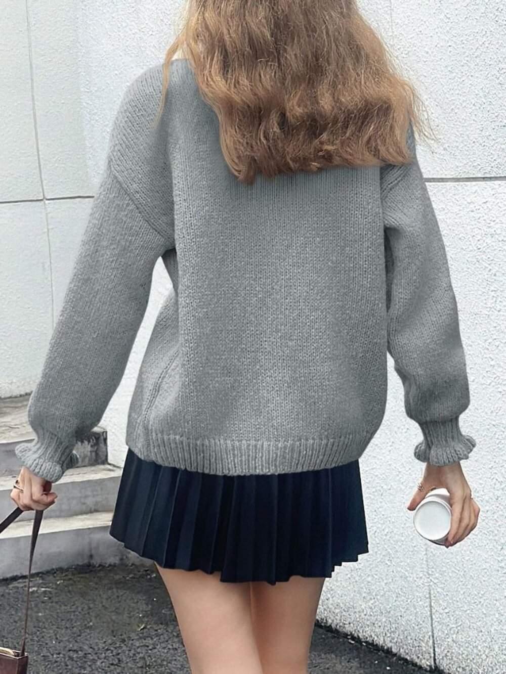 Womens Ruffle Cardigan Oversized Button Up Fall Trendy Ribbed Knit Open Front - Picture 5 of 8